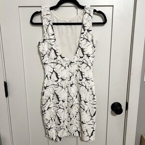 Dress the Population Sequins Mini Dress Scoop Back Marble Black & White Size S